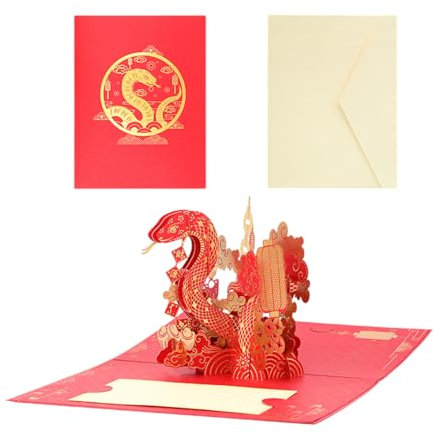 3D-Popup-Karte für das chinesische Neujahr 2025, stilvolle Grußkarte zum Jahr der Schlange mit Umschlag, Frühlingsfestgeschenk