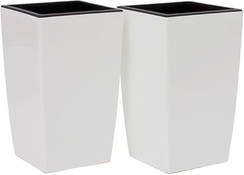 Stolmet Tall Square Planter - Available in Glossy White or Glossy Graphite - Modern Design (White, 30L x2)