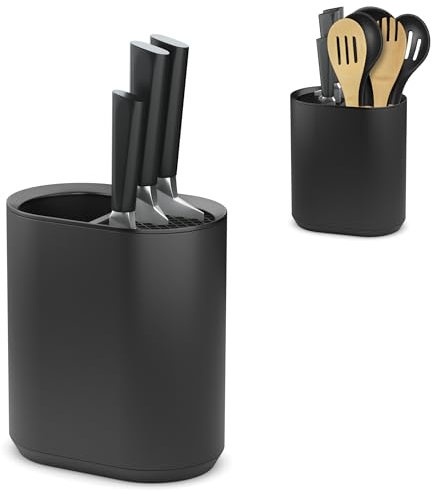 KOOK TIME soporte cuchillos cocina y soporte utensilios cocina - Porta cuchillos y bote para utensilios negro mate -compacto 19.5x18x11.5 cm.