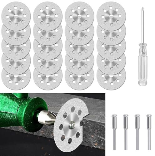 Farnirvana 20 dischi da taglio diamantati, 22 mm Dischi Diamantati Mini di Tagliante Sega, per Dremel con mandrino da 3 mm, per Tagliare Pietra, Piastrelle, Vetro