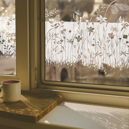ChicSkin Fensterfolie Schmetterlinge und Wiesen sichtschutzfolie Fenster, Wiederverwendbar fensterfolie Blickdicht, Geeignet für Wohnzimmer, Küche, Schlafzimmer, Bad, statische fensterfolie 39x150cm