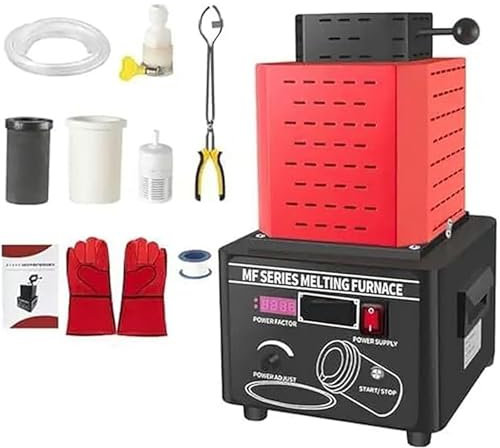 Horno eléctrico for fundir oro, horno digital de 1600 °C/2912 °F, kit de fundición de metales con crisol de grafito, tiempo de fusión de 3 a 5 minutos.(Red,3KG)