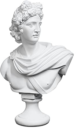 YUEOECOR Apollo-Büste Statue, 36 cm, glänzendes weißes Kunstharz, griechische römische Skulptur für Innen- und Außenbereich, Heimdekoration