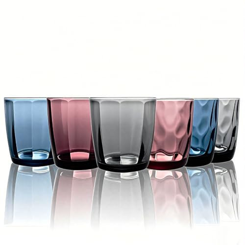 LOITTAINUE Trinkgläser Set bunt - Gläser Set 6 Teilig 300ml, Farbig Wassergläser mit Mustern - Saftgläser Drinkgläser Küchengläser für Wasser, Drink, Saft, Party, Garten - Spülmaschinenfest