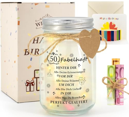50 Geburtstag Frau oder Mann, Geschenke Zum 50 Geburtstag Frauen oder Männer, Deko 50. geburtstag Geldgeschenk, Geschenk Verpackung Geschenkset für Mama Schwester Ehefrau Tante