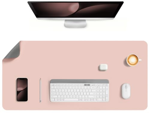 Jumdast Schreibtischunterlage, doppelseitige rutschfeste Schreibunterlage | Multifunktionales Office Mauspad Laptop Tischunterlage Schreibtischunterlage Leder Schreibtischmatte (90 x 43 cm, Grau Rosa)