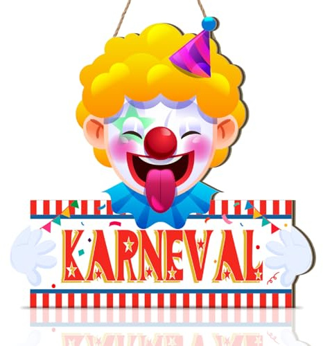 ANHUIB Karneval Deko Faschings Holzschild deko Karneval Willkommensschild Geburtstagsparty Clown Deko Karneval Türdekorationen Hängenden Fenster Gärten Outdoor Kinderzimmer Holzschild Party Dekoraion