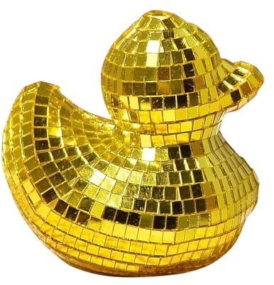 Qyljeiwred Disco Enten-Figuren, Glitzer-Enten, Discokugel-Dekoration, schillernde goldene Tierskulpturen, Dekoration für Halloween, Weihnachtsfeier