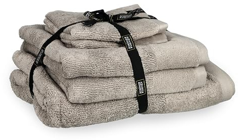 SCHÖNER WOHNEN Handtuch Set Baumwolle Frottee 5er Set 1 Duschtuch, 2 Handtücher & 2 Gästehandtücher - Dunkelbeige - Öko-Tex - groß - weich & flauschig - für Bad, Baby, Kinder & Sauna