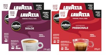 Lavazza - Assortiment de capsules de Café, A Modo Mio, Passionale et Lungo Dolce, Intensité 6 à 11, 100% Arabica, 144 capsules, AMM