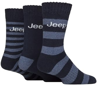 Jeep Men’s 3 Pair Striped Wool Blend Boot Socks – Thick, Warm, Cushioned Outdoor Walking & Hiking Socks with Reinforced Heel & Toe, Breathable Comfort, Size UK 6–11