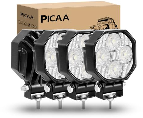 PICAA 4 Stück 2.8 Zoll 32W Mini LED Arbeitsscheinwerfer Flood Scheinwerfer | Wasserdicht,Nebelleuchte,12V 24V,für Ford Truck Pickup ATV UTV Gabelstapler SUV Motorrad Traktor Wohnmobil ,6000K Weiß