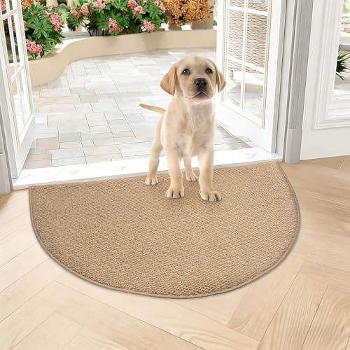 Halbrund Schmutzfangmatte Innen, Rutschfest Fußmatte Innen Außen Schmutzmatte Waschbar Sauberlaufmatte Türmatte Polyester Eingangsteppich Fussmatte eingangsmatte für Eingang Haustür (brown, 60x90)