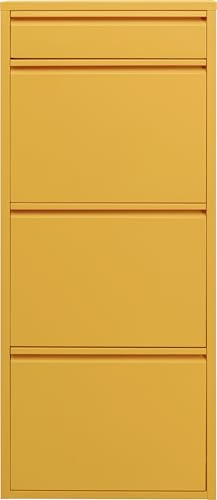 Kare Design Schuhschrank Caruso 3+1, Gelb, schmal, platzsparend, 119x50x15 cm, mit Schlüsselfach, Schuhkipper, Stahl, mit Platz für 6 Paar Schuhe, Flur