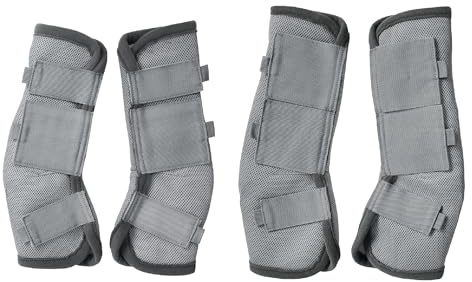 Gallopoff Lot de 4 Guêtres Chevaux, Éviter de Taper du Pied, Gris S | Velcros Renforcés, Maille Respirante, Ne Frottent Pas, pour le Paturage et l'écurie