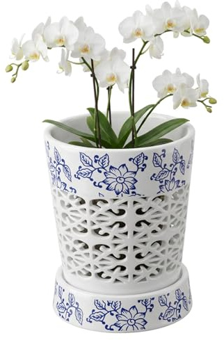 Vistnale Vasi per orchidee con fori, fioriera per orchidee, vasi in ceramica con fori di drenaggio e sottovaso da 4 pollici traspiranti per una crescita sana, eleganti decorazioni per la casa