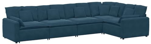 HETFTJN 5-Seater Blue Velvet Modular Sectional Sofa