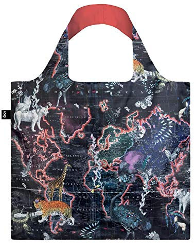 LOQI KW.NY Wiederverwendbare Einkaufstasche, Polyester, Weltkarte, Einheitsgröße