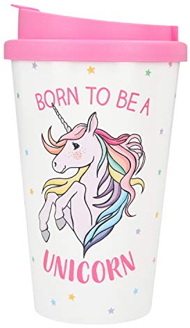 Depesche 2180.043 Born to Be A Unicorn Plastic to-Go Mug with Slogan 350 ml