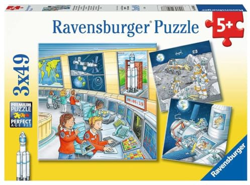 Ravensburger Kinderpuzzle - 05088 Auf Weltraummission mit Tom und Mia - Puzzle für Kinder ab 5 Jahren, mit 3x49 Teilen