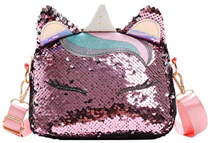 VALICLUD Frauen Mädchen Einhorn Pailletten Tasche Glitzer Crossbody Geldbörse Umhängetasche für Kinder Kleine Mädchen