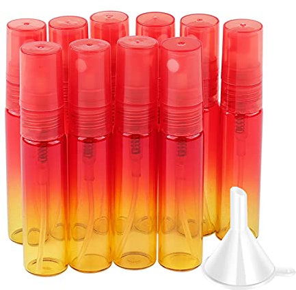 Rowiz 10PCS 5ml Empty Spray Bottle Small Perfume Bottle Red Yellow Gradient Colored Glass Sample Bottle Atomizer for Essential Oils Liquid, with 1Pc Funnel