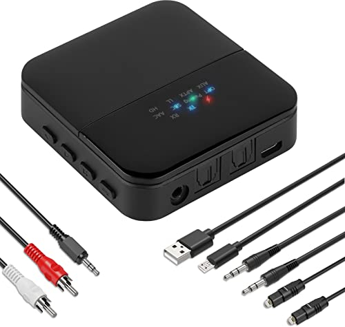 Geekria TR68 Bluetooth 5.0 Sender Empfänger für TV Home Stereo Lautsprecher mit Lautstärkeregelung HiFi Wireless Audio Adapter mit AAC SBC & AptX HD/Low Latency für 2 Kopfhörer (Optical RCA AUX)