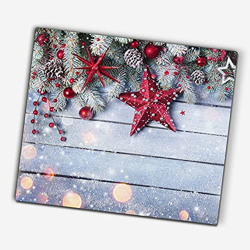 Coloray Glas Schneidebrett zu Weihnachten Servieren von Speisen 60x52cm Glasabdeckplatte Spritzschutz Herdabdeckplatte Gehärtetes Glas - Weihnachts Stern Baubles Schnee Äste