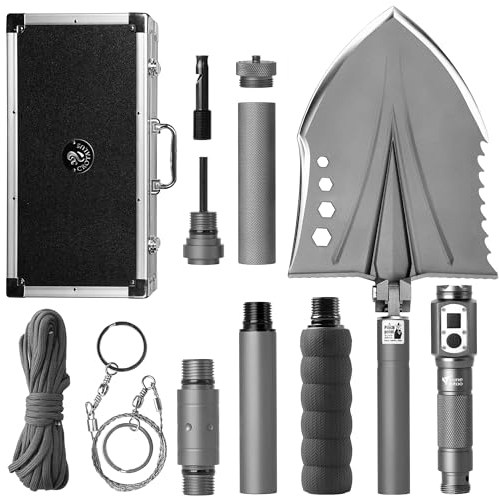 Zune Lotoo Klappspaten, Multifunktionale Klappschaufel aus Martensitisstahl, Robust Camping Spaten mit 7 Verstellbaren Winkeln, Tragbare Survival Spaten für Camping, Wandern, Garten, Crotalus