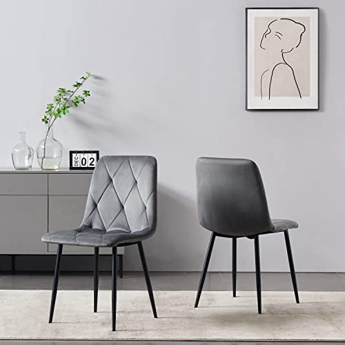 B&D home Esszimmerstühle VICKA 2er Set, Polsterstuhl Küchenstuhl für Küche, Esszimmer, Wohnzimmer, Büro, Industrial modern elegant Design, Samtstoff Grau, 11120-GRAU-2