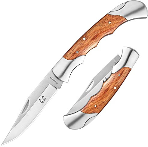 MIKI Classic Gentleman Edition pocket Knife Folding Knife for EDC, 420HC Steel Super Blade, Handcrafted Cocobolo Wood, Outdoor camping hiking fishing, Everyday Carry Knife for Men Women