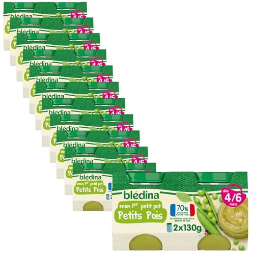 Blédina - Mon 1er Petit Pot bébé - Petits Pois - 70% d'ingrédients Français - De 4 à 6 mois - 24 pots de 130g