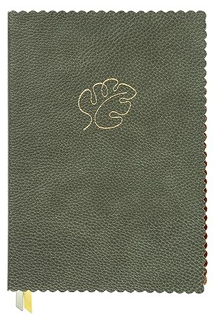 ARTEBENE MAJOIE Notizbuch Schreibbuch mit Keksrand 240 Seiten DIN A5 Vegan mit Leder-Optik Monstera Blatt Grün