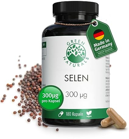 Selenio - Altamente dosificado: 300µg por cápsula de extracto de mostaza negra - Suministro para 6 meses (180 cápsulas) - 100% vegano y sin aditivos - Green Naturals®