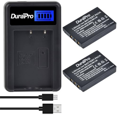 DuraPro 2Pcs KLIC-5001 KLIC 5001 NP 60 Battery + LCD USB Charger for KODAK EasyShare P712 P850 P880 Z730 Z730 Z7590 Z7590 Z760 Z760 DX6490; Fujifilm NP-60 FinePix 50i 601 F401 Digital Cameras