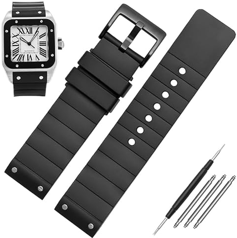 SCHIK Uhrenarmband für Cartier Santos Sandoz Santos 100, Silikon, Uhrenarmband für Damen und Herren, 23 mm, Schwarz, 23 mm, Achat