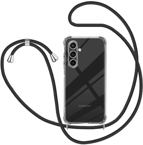 KetteTech Coque avec Cordon pour Samsung Galaxy S24 5G, Transparent Silicone Collier Réglable Téléphone Étui Portable Lanière Housse, Noir