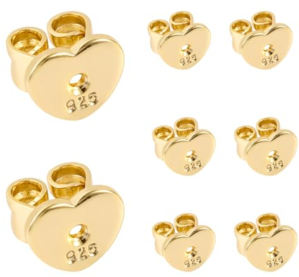 Ohrring Verschlüsse Gold, 8 Stück Silber 925 Ohrstecker Ohrring Stopper Gold Herz Ohrstopper Verschlüsse Stecker Sicher Ersatz Pfosten Herzförmig Flacher Schmetterling Ohrringverschlüsse Golden