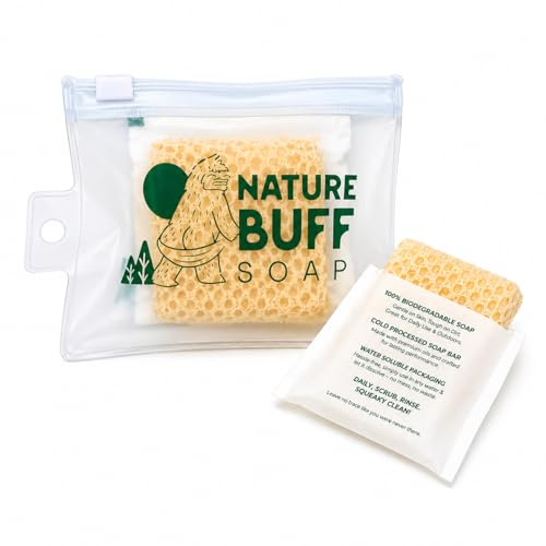 Nature Buff 2-Pack Biodegradable Soap Unscented Travel-Sized Camping Soap Bars -All-In-One Backpacking Essentials Outdoor Recreation Soap Bar and Washcloth