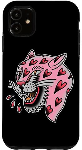 Hülle für iPhone 11 Panther Pink x Heart Love Traditioneller Blitz