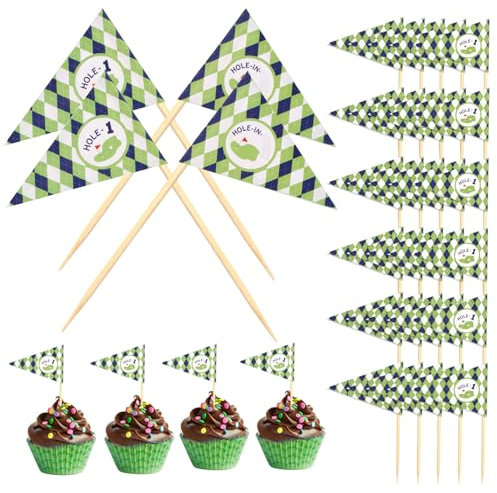 50pcs Golf Toothpick Flags, Mini Golf Themed Toothpick Flags Golf Cocktail Picks Cupcakes Toppers Food Stick Flags for Food Baby 1st Birthday Party Celebration Bar Decorations (Style B)