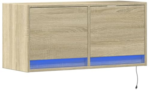 vidaXL TV Wall Cabinet with LED Lights - Sonoma Oak, Engineered Wood, 80 x 31 x 38 cm, 2 Drawers, Media Storage, Modern Floating Design