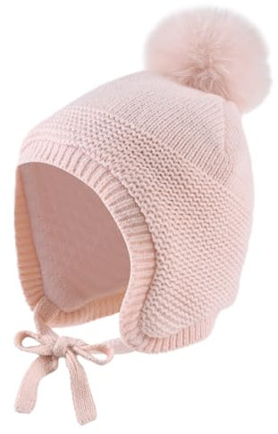 XIAOHAWANG Baby Wintermütze mit Ohren Warme Babymütze Baby Mädchen Jungen Winter Kind Mütze Handschuhe Ohrenklappen Mütze mit Fleece (6-24 Monate, Rosa Hut)