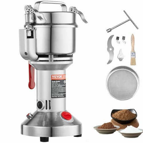 VEVOR Molinillo de Granos Eléctrico 1500 W Capacidad de 300 g Molinillo de Especias de Alta Velocidad con Pulverizador de Acero Inoxidable para Granos Secos Especias Cereales Café Maíz Pimienta