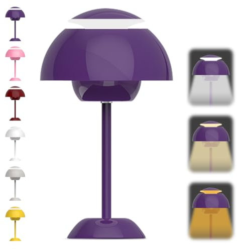 Pilzlampen Tischlampe, LED Akku Tischlampe Kabellos 3000k-6000k Moderne Aufladbar Touch Dimmbar Nachttischlampe mit 3 Helligkeitsmodi, Flowerpot Lamp für Schlafzimmer, Wohnzimmer, Büro (Lila)