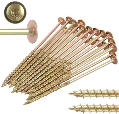 LOPYXBR 50PCS Long Screws 20 x 200mm, Gold M8 Long Wood Screws with Flat Head, Decking Screws Hardened Countersunk Head Torx, Long Wood to Concrete Screws, Screws for Wood, Chipboard, Home DIY Tasks