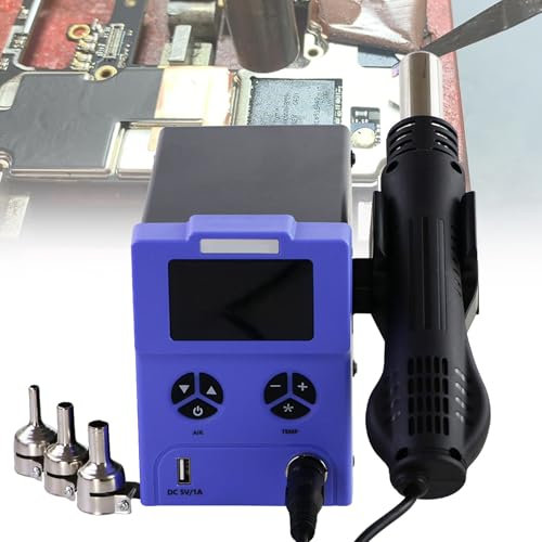 VNATWGOO Heat Gun with LCD Digital Display, 600W (100~480°C) Adjustable Temperature Hot Air Rework Station, Soldering Hot Air Machine,110V