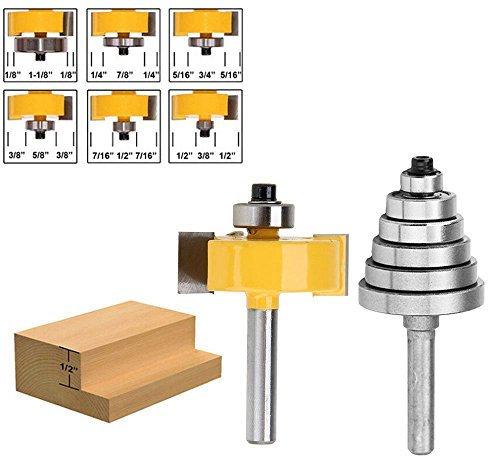 MAKIVI 1/4 pollici Bit Router 6 con set di cuscinetti per diverse profondità da 1/8 di pollice, 1/4 di pollice, 5/16 di pollice, 3/8 di pollice, 7/16 di pollice, 1/2 pollice
