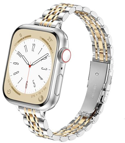 wipalor Slim Stainless Steel Strap Compatible with Apple Watch Straps Women 42mm(Series 11 10) 41mm 40mm 38mm, Metal iWatch Strap, Ladies Band for Apple Watch Series 10 9 8 7 6 5 4 3 2 SE-Silver/Gold