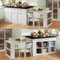 MURUL Isla de cocina multifuncional con 150 cm+96 cm, mesa de comedor extensible blanca, encimera de madera de mármol/mesa, armarios de almacenamiento integrados, cenas compartidas, ideal para cocinas